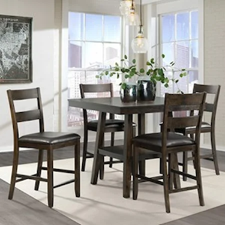 Rustic 5 Piece Counter Height Dining Set with Shelf in Table